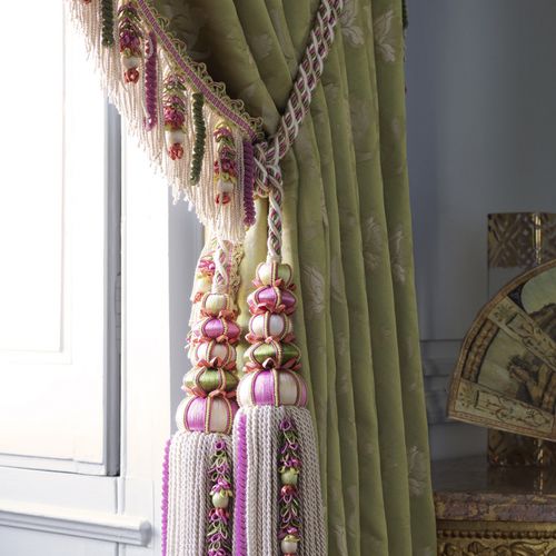 Vorhangstoff - FLORIS - Houles - Blumenmotive / Damast-Motiv / Baumwolle