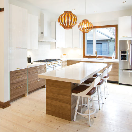 Moderne Küche - HUDSON - AYA kitchens - melaminbeschichtet / Kochinsel / L-förmig