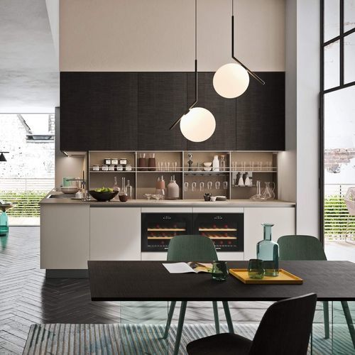 Moderne Küche - I Naturali - Ar-Tre - Holzfurnier / Glas / NTM Fenix®