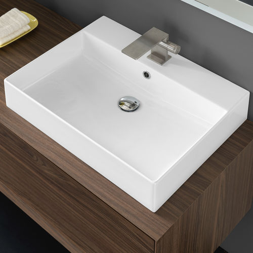 Aufsatzwaschbecken - ELEGANCE - COMPAB - Keramik / Mischbatterie / rechteckig