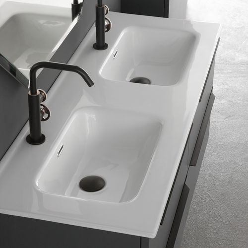 Konsole Waschbecken - TEMPO - COMPAB - Keramik / doppelt / rechteckig