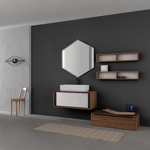 Wandhängender Waschtisch-Unterschrank - 41 A/B / 44 A/B / 46 / 48 / 50 A/B / 51 A/B / 55 - COMPAB - Nussbaum / modern / mit Schubladen