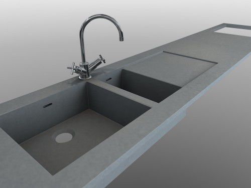Doppelbeckenspüle - BALIAN BETON Atelier - mit Abtropffläche / UHPC Ductal© Beton / Monoblock