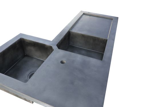 Doppelbeckenspüle - BALIAN BETON Atelier - mit Abtropffläche / UHPC Ductal© Beton / Monoblock