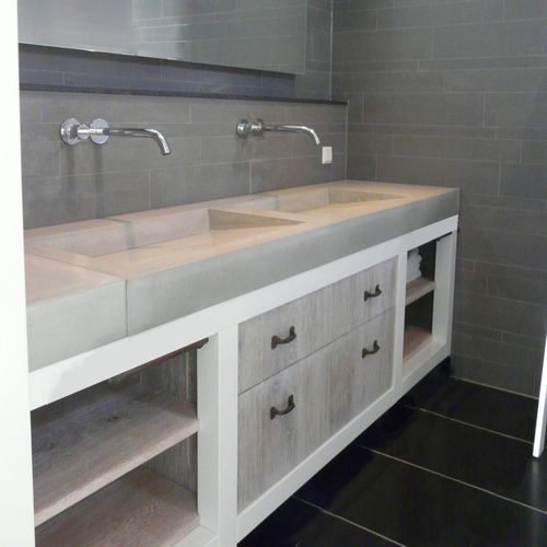Doppelte Waschtischplatte - INTENSITE DU GRIS - BALIAN BETON Atelier - UHPC Ductal© Beton