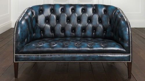 Chesterfield-Sofa - BURGHLEY - distinctive chesterfields - Leder / blau / Zweisitzer