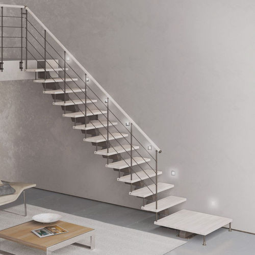 Gerade Treppe - Up TL - CAST DESIGN - viertelgewendelt / Holzstufen / mit Metallstruktur