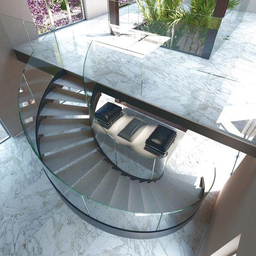 Spindeltreppe - Helika Lux - CAST DESIGN - Holzstufen / Glasstufen / mit Edelstahlstruktur