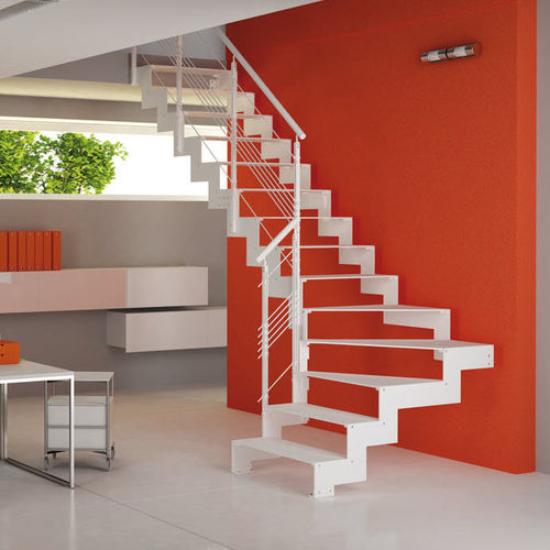 Gerade Treppe - Link Iron - CAST DESIGN - viertelgewendelt / Metallstufen / mit Metallstruktur