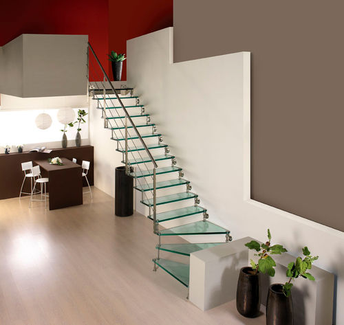 Viertelgewendelte Treppe - Swing Light - CAST DESIGN - halbgewendelt / Glasstufen / mit Edelstahlstruktur
