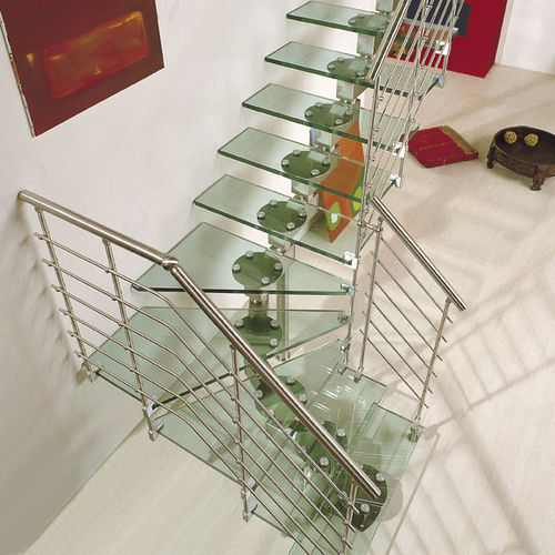 Viertelgewendelte Treppe - Tekna Light Kristall - CAST DESIGN - halbgewendelt / Glasstufen / mit Edelstahlstruktur