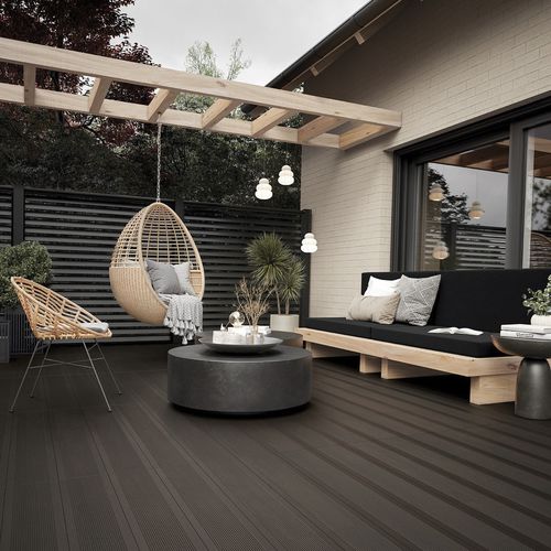 Porzellan-Terrassendiele - TEK - Recer - grau / braun / Holzoptik