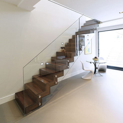 Gerade Treppe - ST QUINTINS  - elite metalcraft - Holzstufen / mit Glasstruktur / modern
