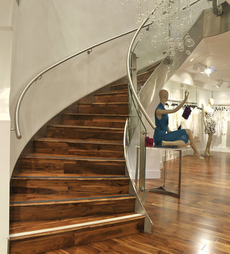 Spindeltreppe - KINGS ROAD - elite metalcraft - Holzstufen / mit Glasstruktur / mit Stahlstruktur