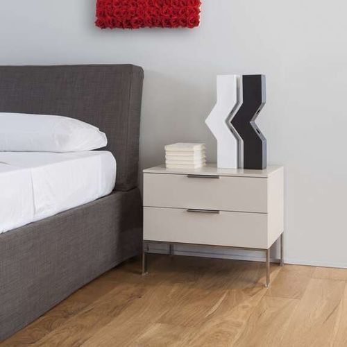 Moderner Nachttisch - BREST - Cappellini - hochglanzlackiertes Holz / lackiertes Holz / Gestell aus Metall