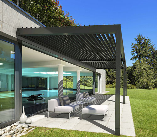 Angebaute Pergola - KEDRY PLUS A  - KE Outdoor Design - selbsttragend / Aluminium / Glas