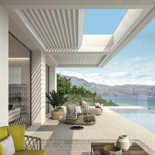 Selbsttragende Pergola - Brera B - Pratic S.p.A - angebaut / Aluminium / mit orientierbaren Lamellen