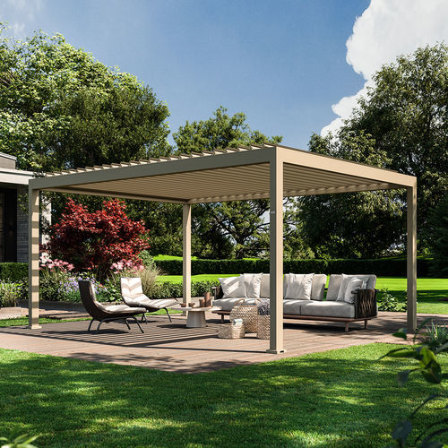 Angebaute Pergola - SENSE - Pratic S.p.A - selbsttragend / Aluminium / mit orientierbaren Lamellen