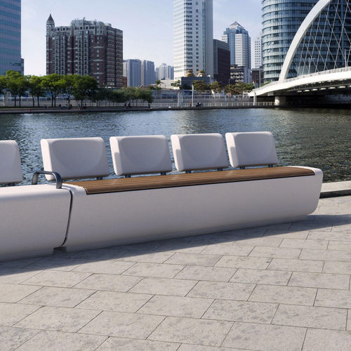 Moderne Bank für den öffentlichen Raum - LOUNGE LW - BELLITALIA - Holz / Kunststein / mit Rückenlehne
