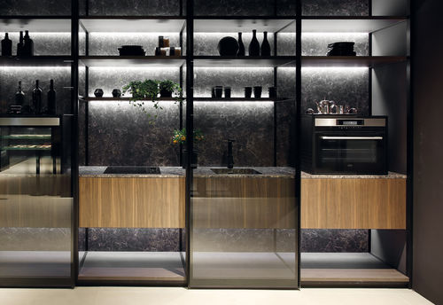 Selbsttragendes Regalsystem - SKELETON - MITON - modern / anodisiertes Aluminium / Rauchglas