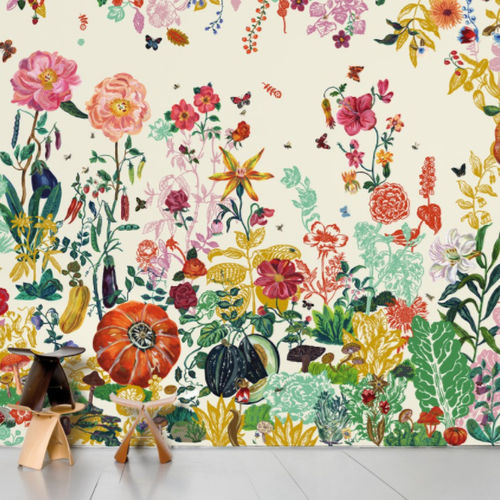 Moderne Tapete - JARDIN CRÈME - Moustache - Blumenmotiv / bedruckt