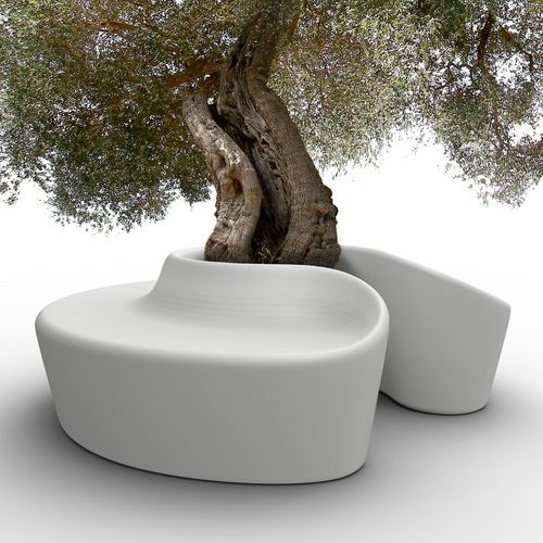 Bank für den öffentlichen Raum / originelles Design - SARDANA - Qui est Paul - Polymer / mit Rückenlehne / mit integrierten Pflanzkübeln