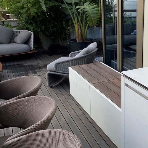 Moderne Gartenbank - IMAGE'IN - ASSBD - ATELIER SO GREEN - Tropenholz / Faserzement / ohne Rückenlehne