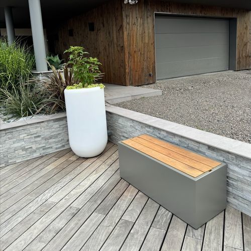 Moderne Gartenbank - IMAGE'IN ASSBE - ATELIER SO GREEN - Holz / Faserzement / ohne Rückenlehne