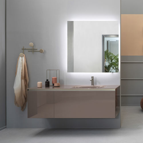 Wandhängender Waschtisch-Unterschrank - VOLUMI - ARTELINEA - Laminat / Glas / Harz