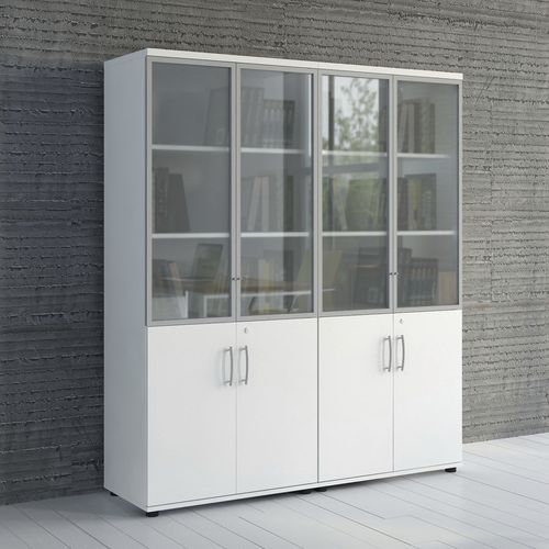 Niedriger Aktenschrank - BASIC - MDD - hoch / Holz / Glas