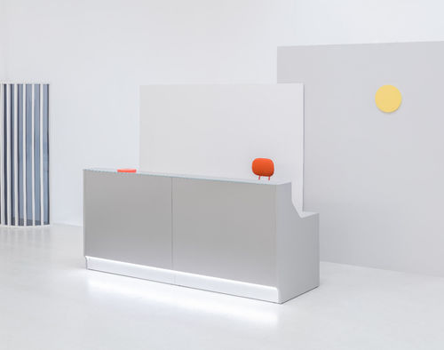 Modulare Empfangstheke - LINEA: LIN25 - MDD - Glas / Edelstahl / melaminbeschichtet