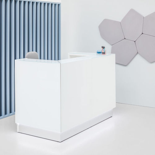 Modulare Empfangstheke - LINEA: LIN40L - MDD - für Eckeinbau / Laminat / Edelstahl