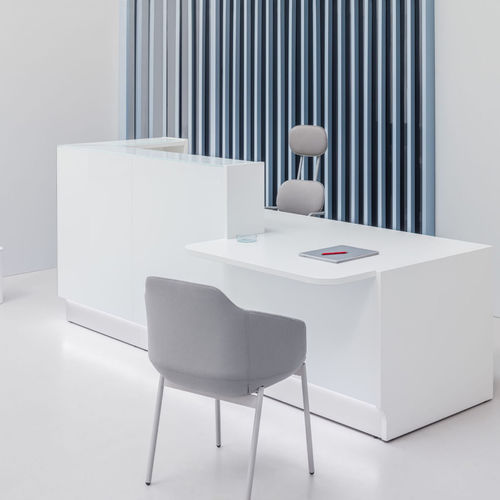 Modulare Empfangstheke - LINEA: LIN33L - MDD - Glas / Edelstahl / melaminbeschichtet