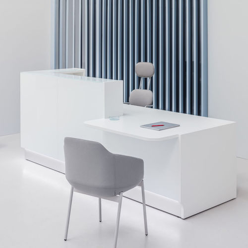 Modulare Empfangstheke - LINEA: LIN35P - MDD - für Eckeinbau / Glas / Edelstahl
