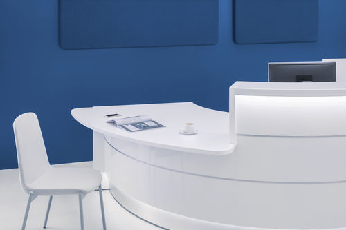 Halbrunde Empfangstheke - VALDE: LAV07L - MDD - Laminat / Aluminium / Glas
