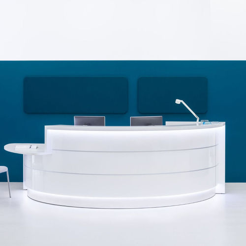 Modulare Empfangstheke - VALDE: LAV61L - MDD - halbrund / Laminat / Glas