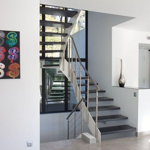 Viertelgewendelte Treppe - 5225I - Créateur d'escaliers Treppenmeister - Holzstufen / mit Metallstruktur / für Privatgebrauch