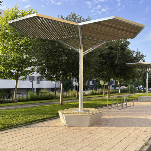 Selbsttragende Pergola - PERHEXA - URBADIS Microarquitectura - galvanisiertem Stahl / Beton / mit Stoffüberdachung