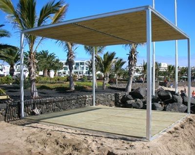 Selbsttragende Pergola - PERGOLA DAU - URBADIS Microarquitectura - galvanisiertem Stahl / mit Stoffüberdachung / maßgefertigt