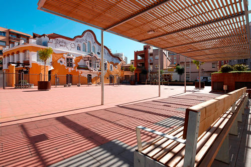 Pergola mit Oberflächenmontage - PERGOLA HABANA 9 - URBADIS Microarquitectura - galvanisiertem Stahl / Holzdach / modulierbar