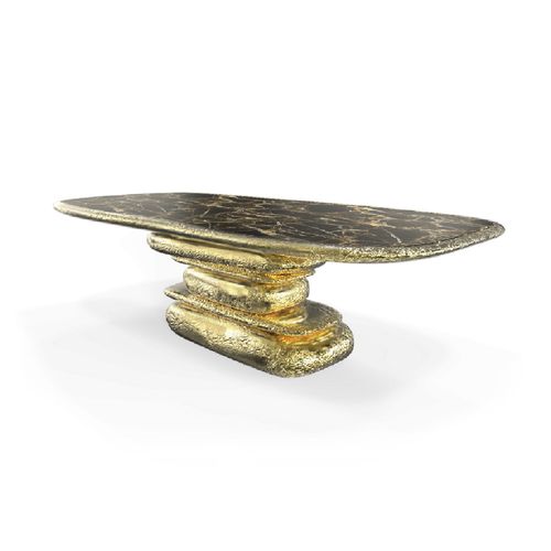 Esstisch / originelles Design - STONEHENGE - BOCA DO LOBO - Marmor / Gestell aus poliertem Messing / rechteckig
