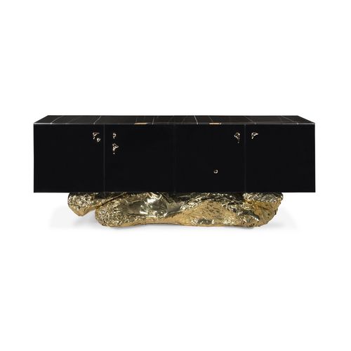 Modernes Sideboard - ANGRA - BOCA DO LOBO - Holzfurnier / poliertes Messing / Marmor