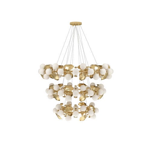 Moderner Kronleuchter - HERA ROUND III - BOCA DO LOBO - Milchglas / Messing / poliertes Messing