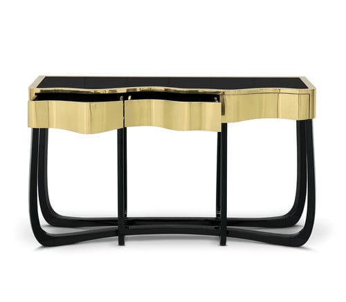 Konsolentisch / originelles Design - SINUOUS - BOCA DO LOBO - Mahagoni / poliertes Messing / Gestell aus lackiertem Holz