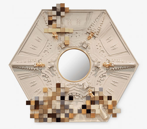 Wandmontierter Spiegel - PICCADILLY  - BOCA DO LOBO - originelles Design / sechseckig / Holz