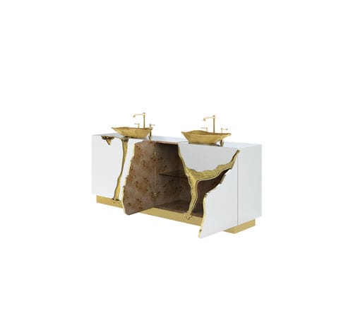 Waschtisch-Unterschrank / Edelstahl - LAPIAZ - BOCA DO LOBO - doppelt / freistehend / Holzfurnier