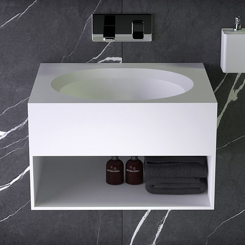 Wandmontierter Waschtisch-Unterschrank - PEARL - KNIEF & CO. GmbH - Holz / Mineralwerkstoff / modern