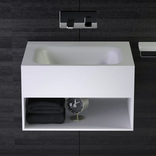 Wandmontierter Waschtisch-Unterschrank - SHINE - KNIEF & CO. GmbH - Mineralwerkstoff / modern / mit Ablage