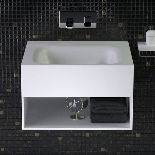 Wandmontierter Waschtisch-Unterschrank - FEEL - KNIEF & CO. GmbH - Mineralwerkstoff / modern / mit Ablage