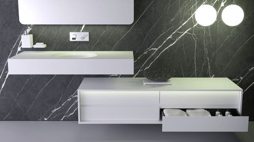 Wandmontierter Waschtisch-Unterschrank - SLAB - KNIEF & CO. GmbH - Mineralwerkstoff / modern / mit Schubladen